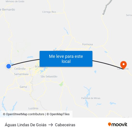 Águas Lindas De Goiás to Cabeceiras map