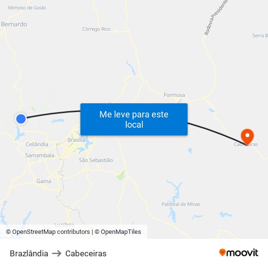 Brazlândia to Cabeceiras map