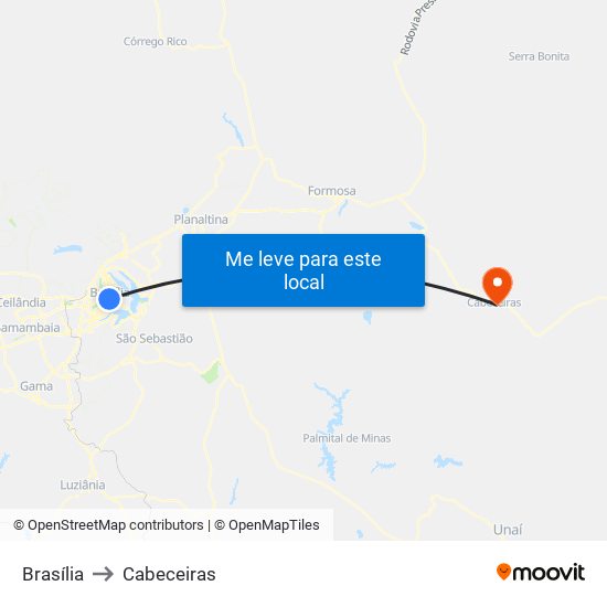 Brasília to Cabeceiras map