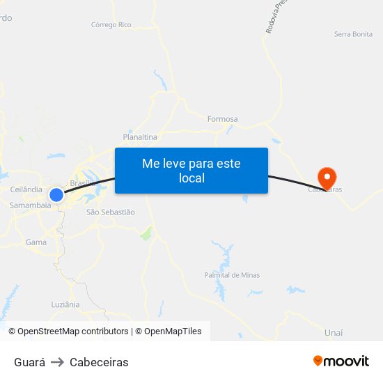 Guará to Cabeceiras map