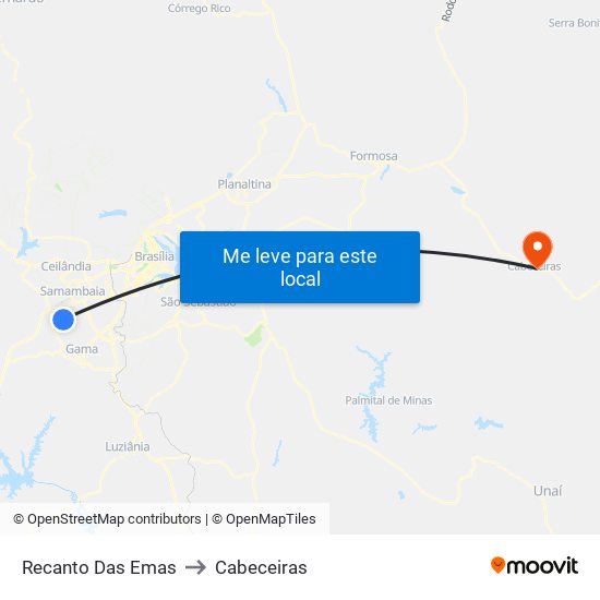 Recanto Das Emas to Cabeceiras map