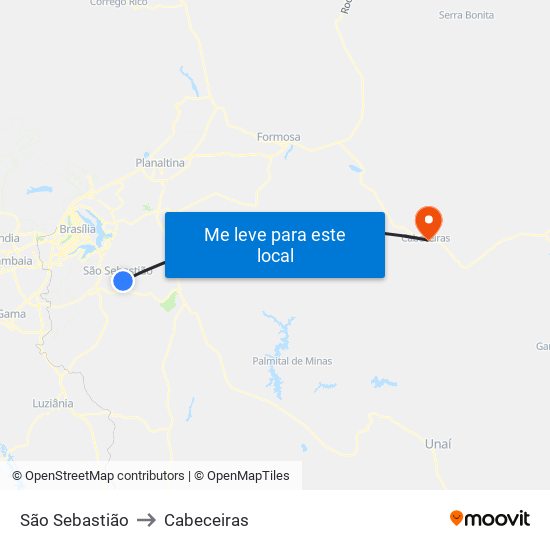 São Sebastião to Cabeceiras map