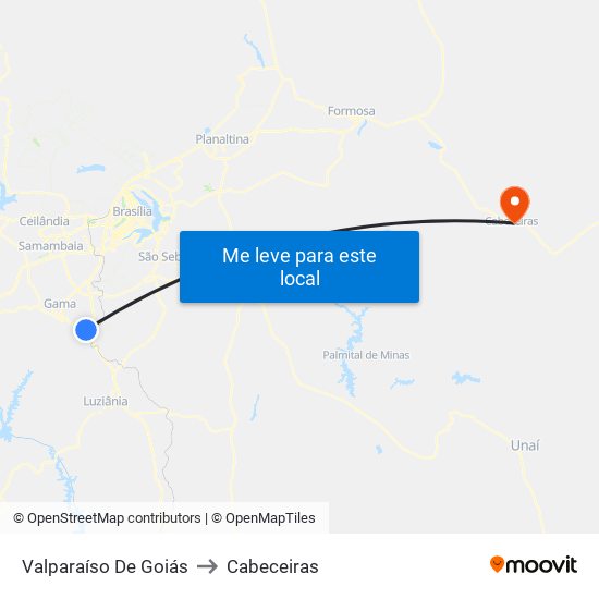 Valparaíso De Goiás to Cabeceiras map