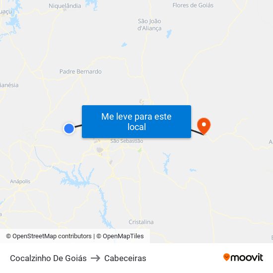 Cocalzinho De Goiás to Cabeceiras map