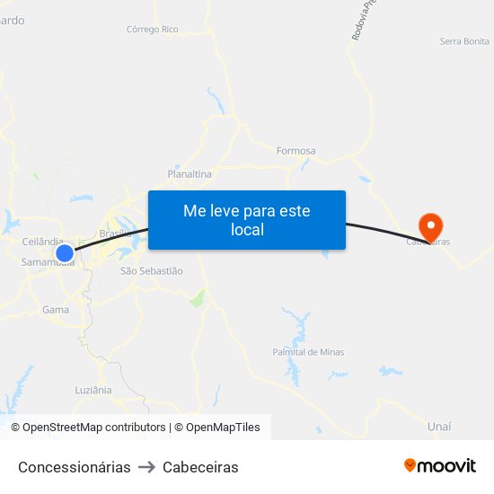Concessionárias to Cabeceiras map