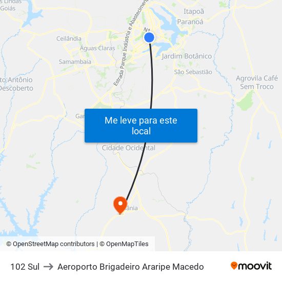 102 Sul to Aeroporto Brigadeiro Araripe Macedo map
