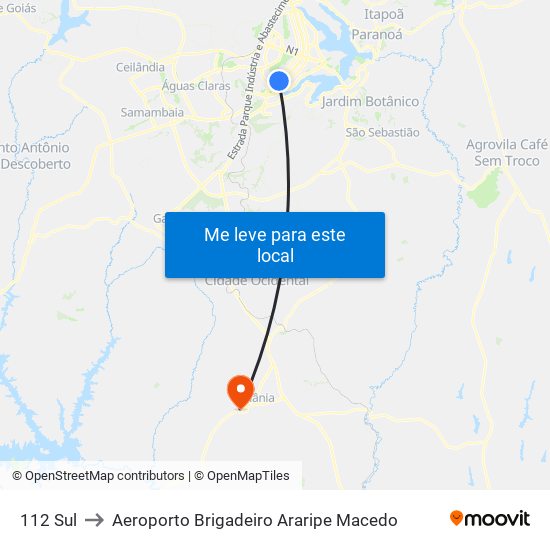 112 Sul to Aeroporto Brigadeiro Araripe Macedo map