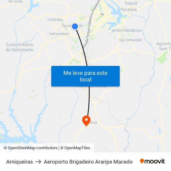 Arniqueiras to Aeroporto Brigadeiro Araripe Macedo map