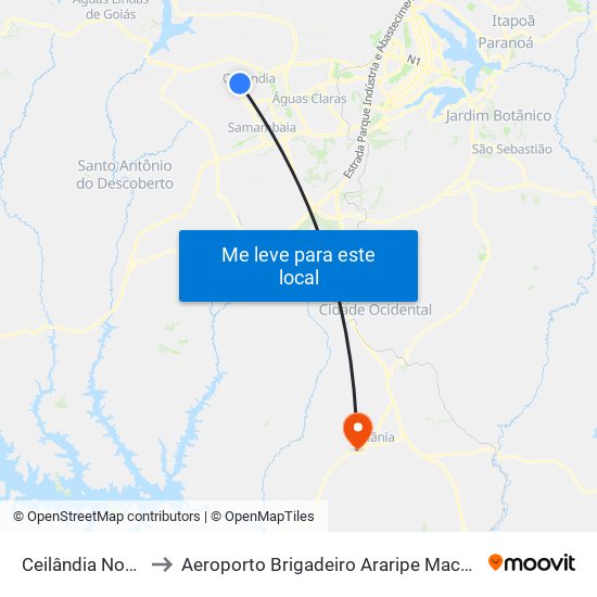 Ceilândia Norte to Aeroporto Brigadeiro Araripe Macedo map