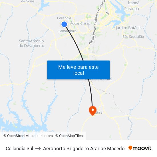 Ceilândia Sul to Aeroporto Brigadeiro Araripe Macedo map