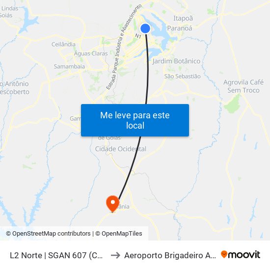 L2 Norte | Sgan 607 (Brasília Medical Center / Cean) to Aeroporto Brigadeiro Araripe Macedo map