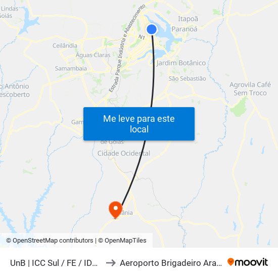 Unb | Icc Sul / Fe / Ida / Multiuso to Aeroporto Brigadeiro Araripe Macedo map