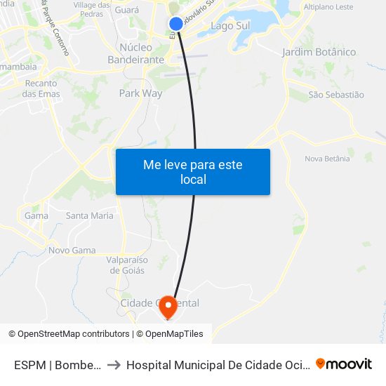 ESPM | Bombeiros to Hospital Municipal De Cidade Ocidental map