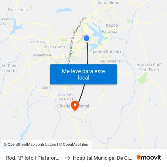 Rod.P.Piloto | Plataforma D (Box 16) to Hospital Municipal De Cidade Ocidental map