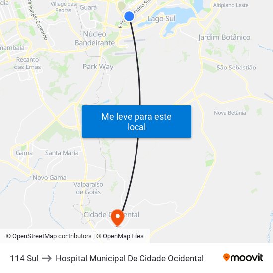 114 Sul to Hospital Municipal De Cidade Ocidental map