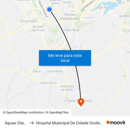 Águas Claras to Hospital Municipal De Cidade Ocidental map