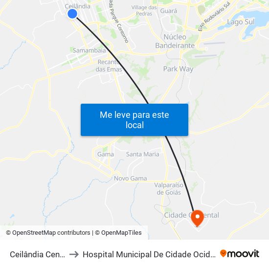 Ceilândia Centro to Hospital Municipal De Cidade Ocidental map