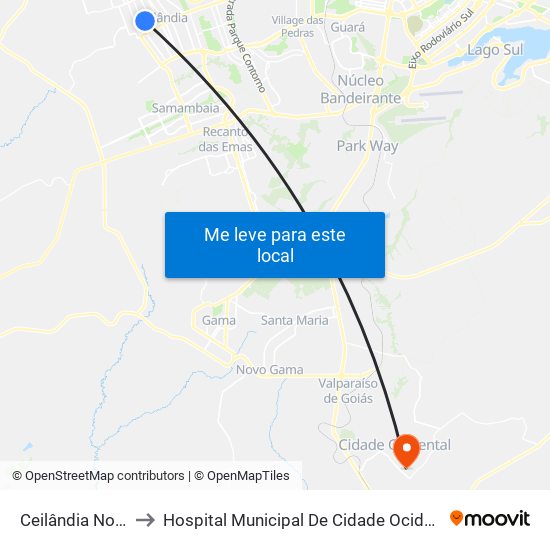 Ceilândia Norte to Hospital Municipal De Cidade Ocidental map