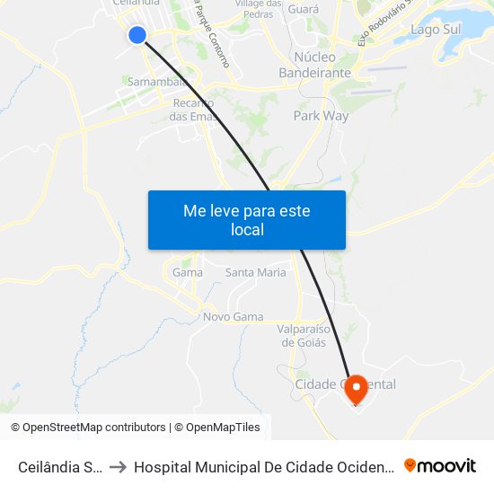 Ceilândia Sul to Hospital Municipal De Cidade Ocidental map