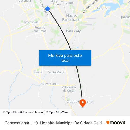 Concessionárias to Hospital Municipal De Cidade Ocidental map