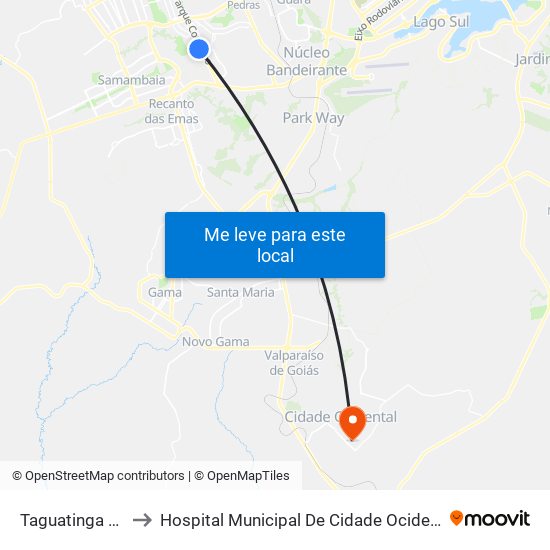 Taguatinga Sul to Hospital Municipal De Cidade Ocidental map