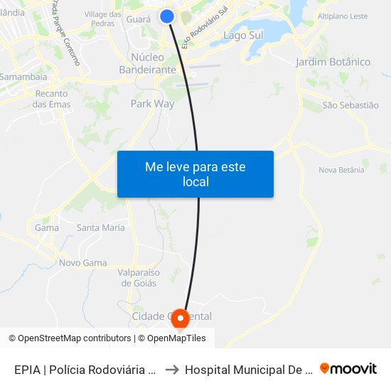 Epia Sul | Sede Prf / Novacap to Hospital Municipal De Cidade Ocidental map