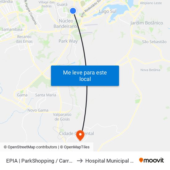 Epia Sul | Parkshopping / Carrefour / Rod. Interestadual / Assaí to Hospital Municipal De Cidade Ocidental map