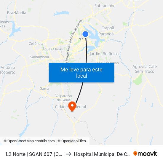 L2 Norte | Sgan 607 (Brasília Medical Center / Cean) to Hospital Municipal De Cidade Ocidental map