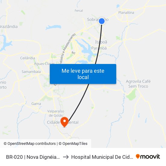 Br-020 | Nova Dignéia / Quadra 18 to Hospital Municipal De Cidade Ocidental map