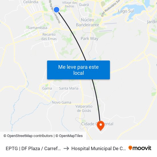 Eptg | Df Plaza / Carrefour / Sam's Club to Hospital Municipal De Cidade Ocidental map