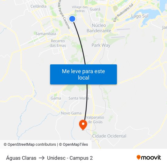 Águas Claras to Unidesc - Campus 2 map