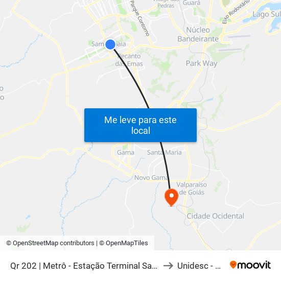 Qr 202 | Metrô - Estação Terminal Samambaia (Lado Oposto) to Unidesc - Campus 2 map