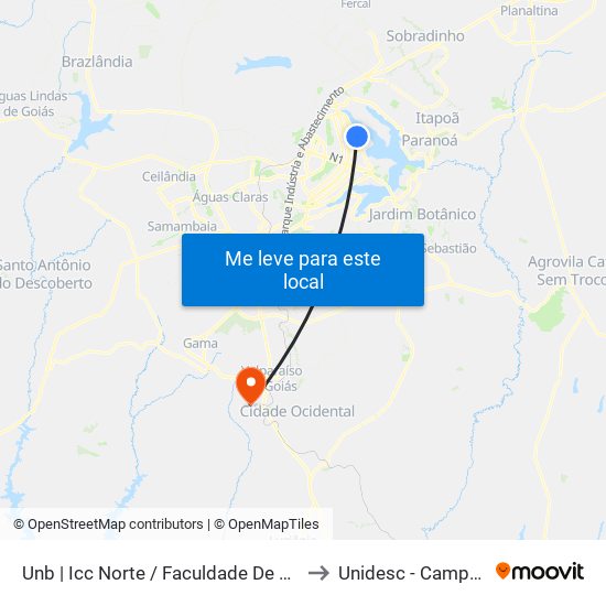 Unb | Icc Norte / Faculdade De Direito to Unidesc - Campus 2 map