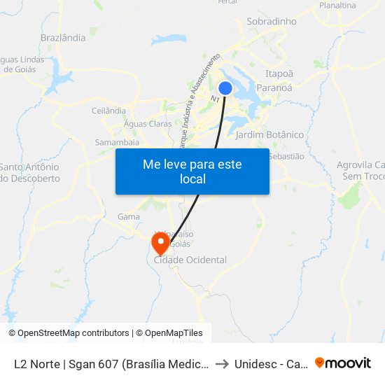 L2 Norte | Sgan 607 (Brasília Medical Center / Cean) to Unidesc - Campus 2 map