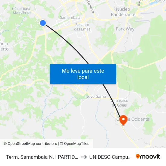 Term. Samambaia N. | PARTIDAS to UNIDESC-Campus 1 map