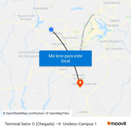 Terminal Setor O (Chegada) to Unidesc-Campus 1 map