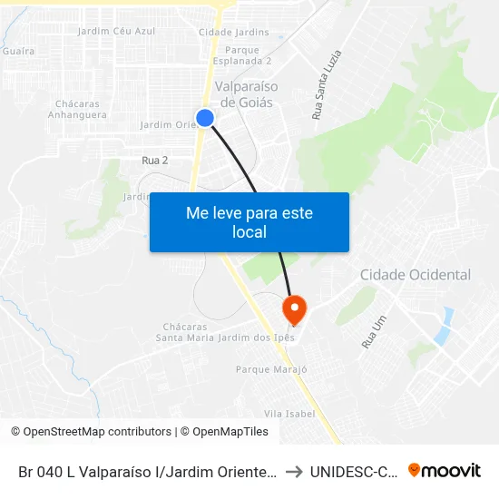 Br 040 L Valparaíso I/Jardim Oriente (Passarela Amarela) to UNIDESC-Campus 1 map