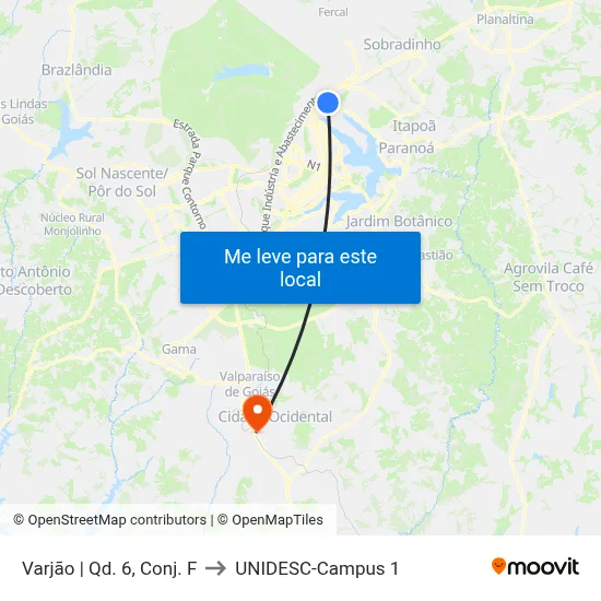 Varjão | Qd. 6, Conj. F to UNIDESC-Campus 1 map