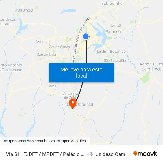 Via S1 | TJDFT / MPDFT / Palácio do Buriti to Unidesc-Campus 1 map