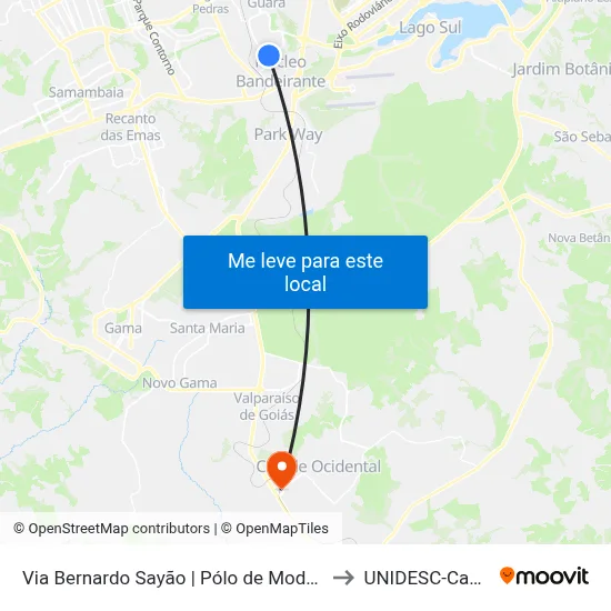 Via Bernardo Sayão | Pólo de Modas, Rua 21/20 to UNIDESC-Campus 1 map