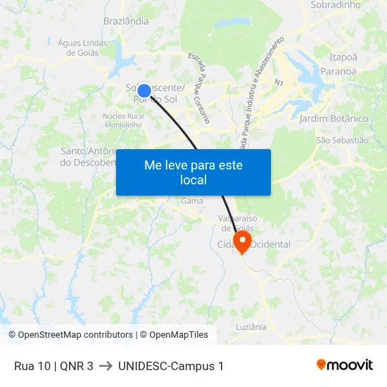 Rua 10 | QNR 3 to UNIDESC-Campus 1 map