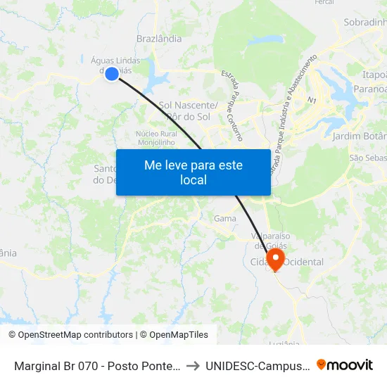 Marginal Br 070 - Posto Ponteio to UNIDESC-Campus 1 map