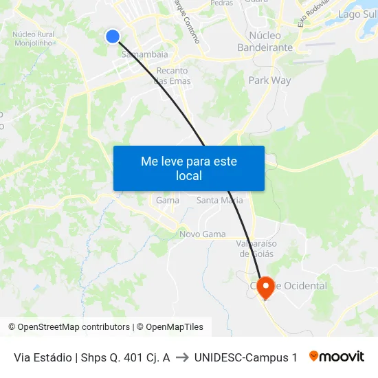 Via Estádio | Shps Q. 401 Cj. A to UNIDESC-Campus 1 map