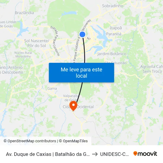 Av. Duque de Caxias | Batalhão da Guarda Presidencial to UNIDESC-Campus 1 map