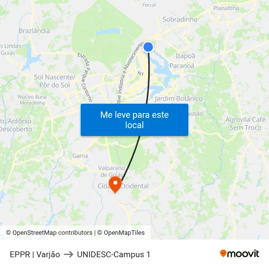 EPPR | Varjão to UNIDESC-Campus 1 map