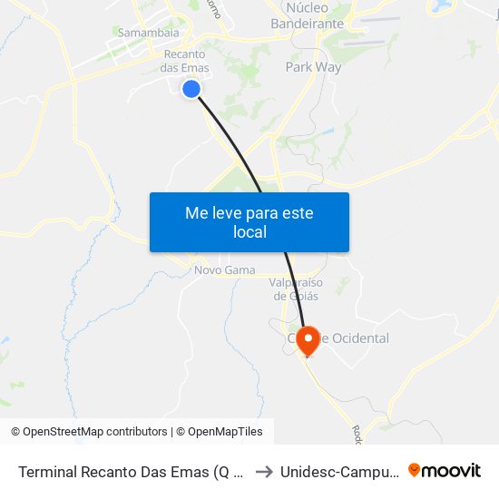 Terminal Recanto Das Emas (Q 600) to Unidesc-Campus 1 map