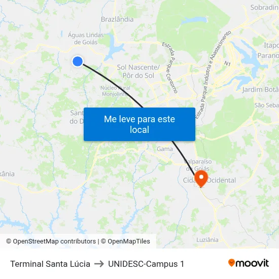 Terminal Santa Lúcia to UNIDESC-Campus 1 map