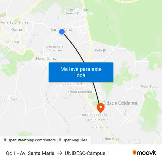 Qc 1 - Av. Santa Maria to UNIDESC-Campus 1 map