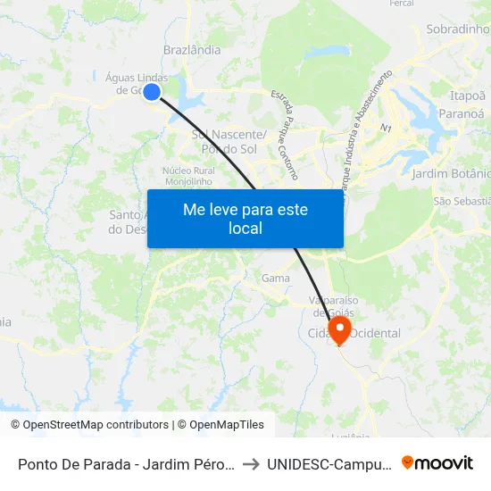 Ponto De Parada - Jardim Pérola II to UNIDESC-Campus 1 map