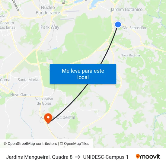 Jardins Mangueiral, Quadra 8 to UNIDESC-Campus 1 map
